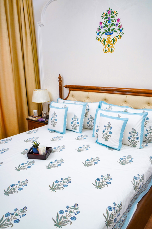 NILAYA HAND BLOCK PRINTED BEDSHEET WITH TWO REVERSIBLE PILLOW COVERS
  
  